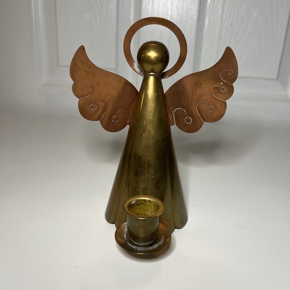 vintage brass copper angel candle holder‎